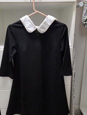 SHEIN Black Mini Dress with White Pearl Peter Pan Collar